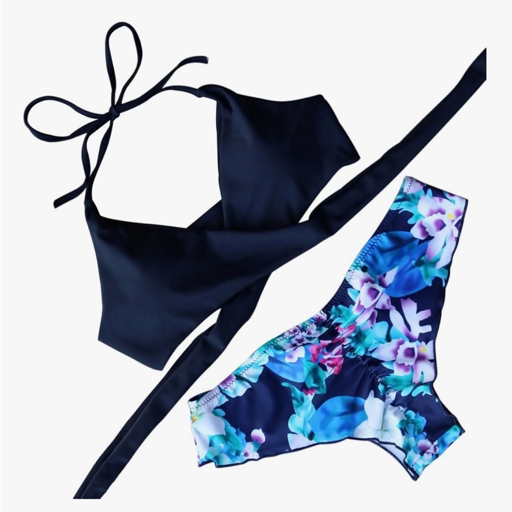 Black and Floral Bikini Set
